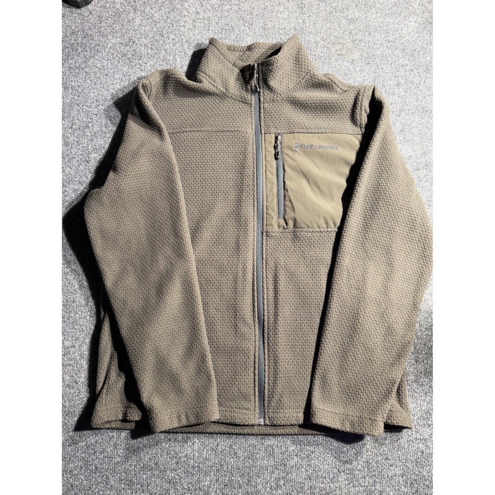 Free Country Mens Large‎ Olive Green Grid Fleece Full Zip Jacket FC-7 F25